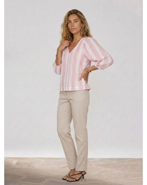 Blusa Iowa a righe bianco/rosa