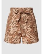 Shorts aus 100% Leinen mit braunem Korallenprint