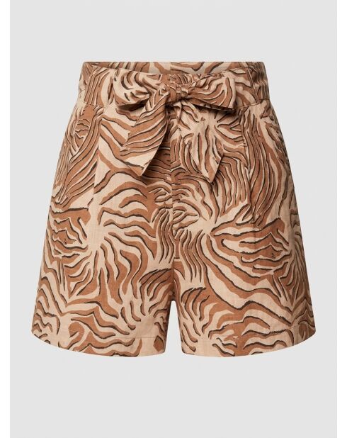 Shorts aus 100% Leinen mit braunem Korallenprint