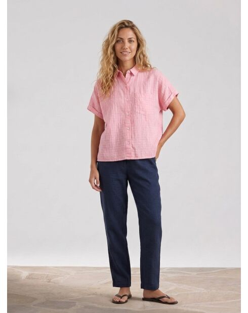 Camisa Laney Down Peony de lino y algodón rosa