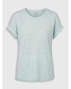 T-shirt in lino a maniche corte a righe lurex azzurre