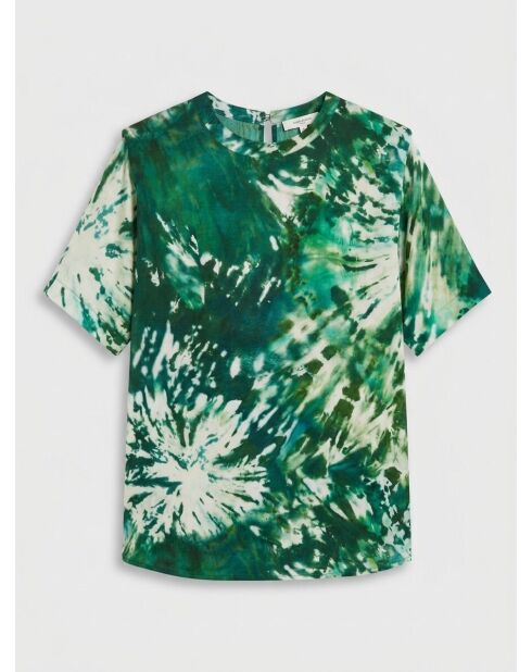 Blusa blanca con lazo y tinte verde