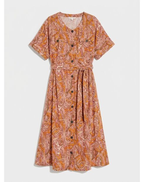 Fließendes Kleid Roxane mit Knöpfen und mehrfarbigem Fantasy-Print