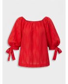 Rote, strukturierte Bluse mit Puffärmeln