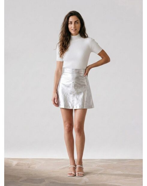Jupe en Cuir de Chèvre argentée