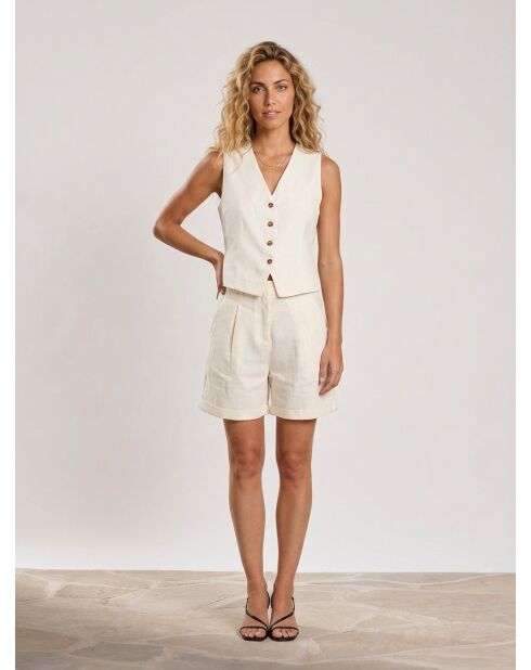 Elfenbeinfarbene Shorts Sevia aus Leinen und Baumwolle