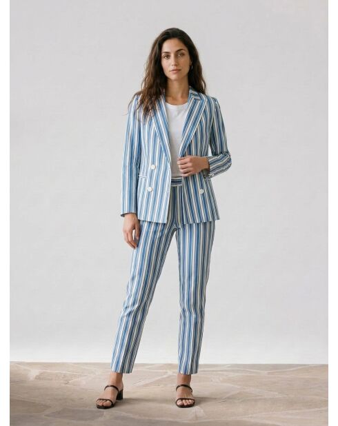 Blaue Vanillejacke aus Baumwolle und Leinen
