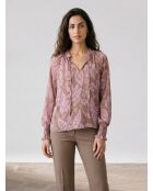 Blusa de manga larga con estampado floral fluido en color taupe/rosa