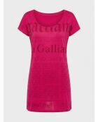 Camiseta larga rosa con estampado de gaceta