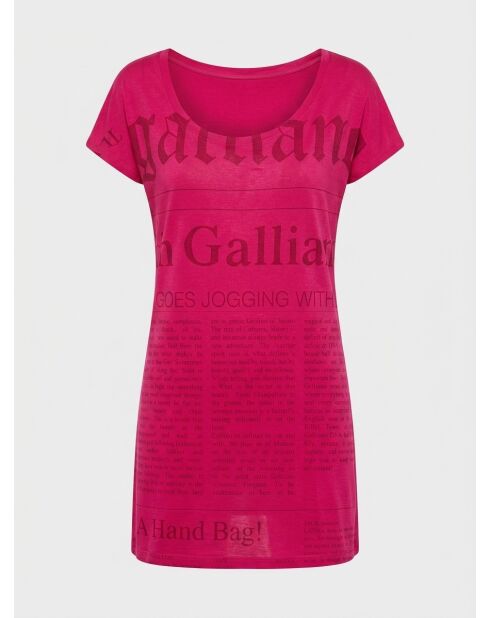 Langes T-Shirt mit Gazette-Print in Rosa
