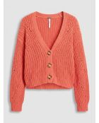 Gilet en Maille mélangée à boutons contrastants rose saumon