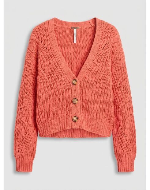 Gilet en Maille mélangée à boutons contrastants rose saumon