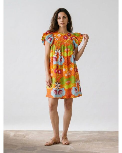 Orangefarbenes Kleid mit Aufdruck Mexiko