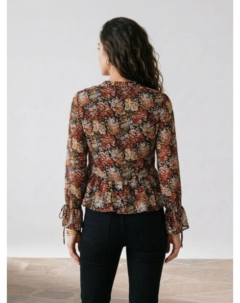 Blusa floral tejida con estrellas negra/multicolor