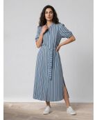 Laurier blaues gestreiftes langes Hemdkleid