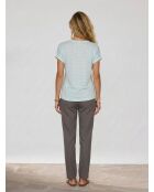 T-shirt in lino a maniche corte a righe lurex azzurre