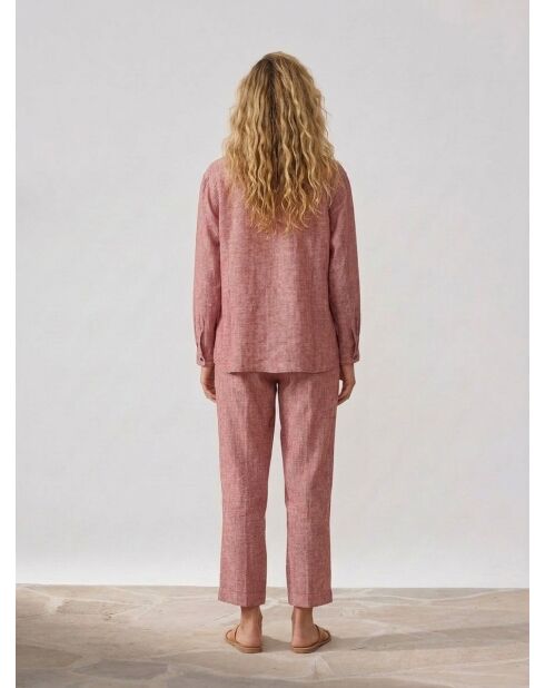 Gestreiftes Emmanuelle Hemd Emmanuelle aus 100% Leinen in Marineblau/Geranium