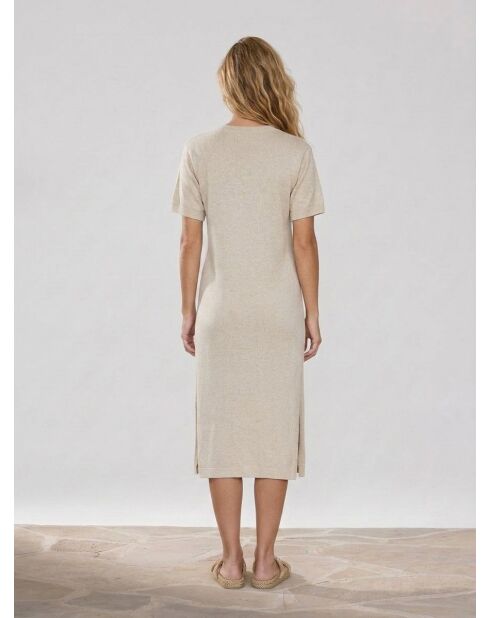 Beiges Kleid Nanou aus Leinen und Baumwolle