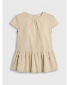 Ärmelloses Leinentop mit Rüschen in Beige/Grün