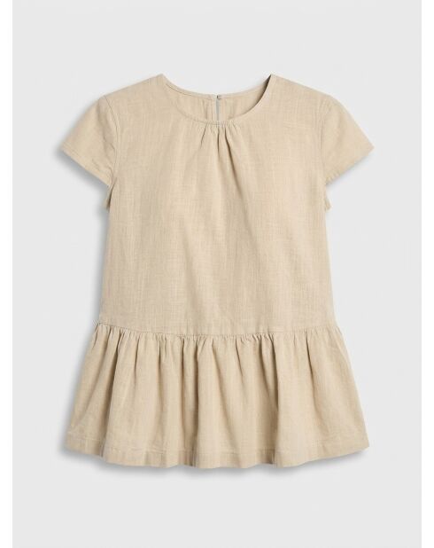 Ärmelloses Leinentop mit Rüschen in Beige/Grün