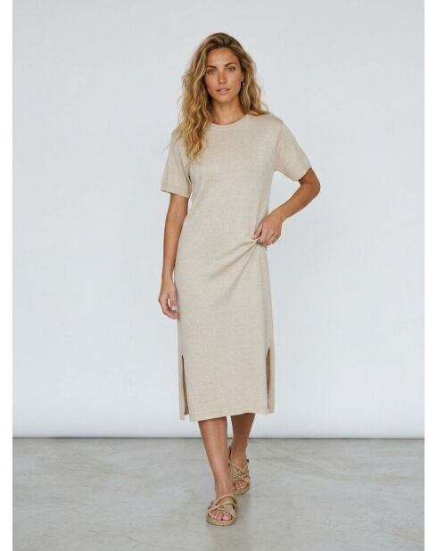 Beiges Kleid Nanou aus Leinen und Baumwolle