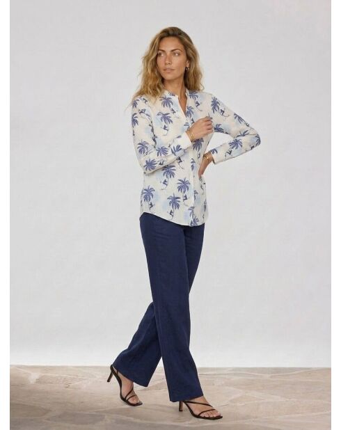 Blusa de cabina estampada azul marino y azul claro