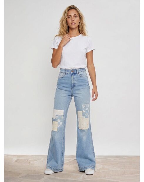 Billabong x Wrangler Hellblaue Patchwork-Jeans mit ausgestelltem Ausschnitt
