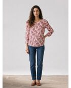 Fluidbluse mit Aufdruck in Rot/Ecru
