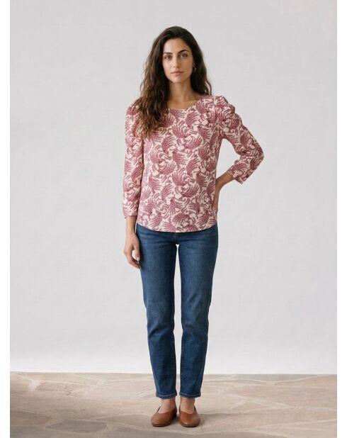 Fluidbluse mit Aufdruck in Rot/Ecru