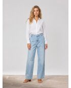 Lichtblauwe wijde jeans van katoen en linnenmix met hoge taille