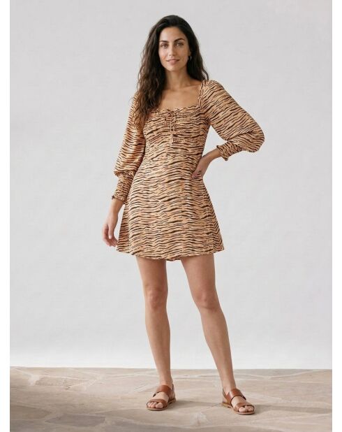 Beige/bruine Ira mini-jurk met dierenprint
