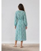 Evi Kleid aus Seidenmix mit türkisfarbenem Gänseblümchen-Print