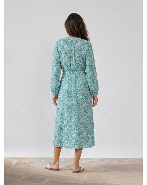 Evi Kleid aus Seidenmix mit türkisfarbenem Gänseblümchen-Print