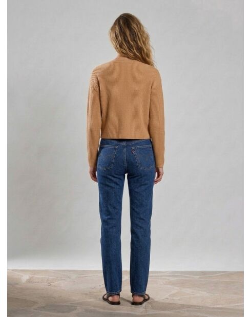 Blaue High Slim Straight Jeans der 70er Jahre