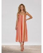 Maelle-Voile-Kleid aus 100% Seide mit rot/rosa Streifen