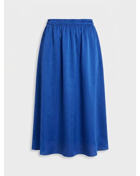Blauwe satijnen midirok met rolletjes