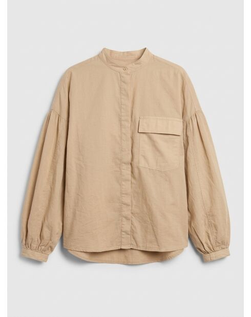 Camisa beige mediana con bolsillo con cuello Mao
