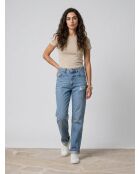 Mittelblaue, gerade geschnittene Jeans aus Baumwollleinen mit hoher Taille