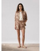 Hemd aus 100% Leinen mit beigem Korallenprint