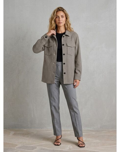 Beige/schwarze Velim-Überhemdjacke aus Baumwolle und Leinen