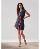 Robe col croisé marine/rouge