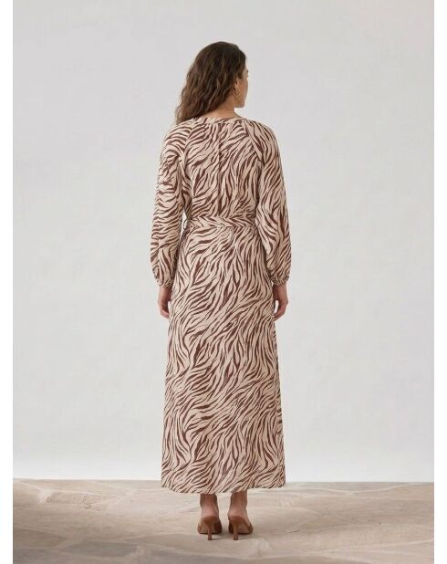 Beiges langes Kleid mit Zebra-Print