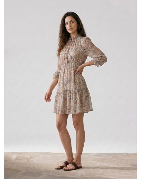 Cali lurex beige korte jurk met print