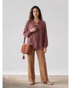 Avignon-Bluse mit Streifen und Bindebändern am lila Ausschnitt