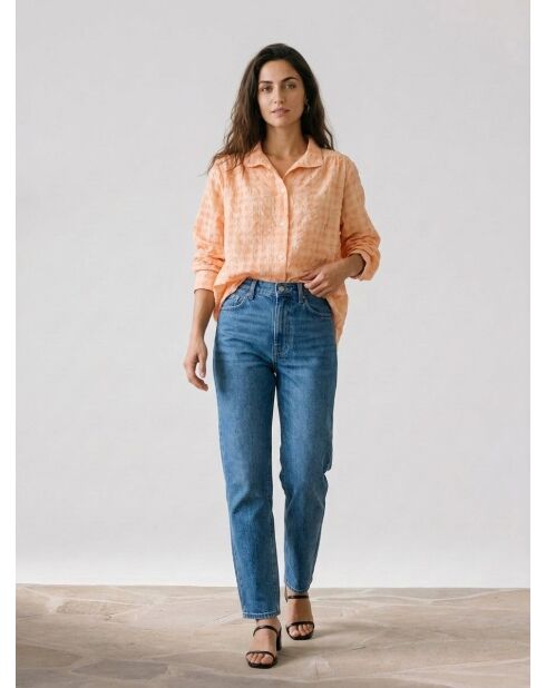 Bluse mit pfirsichfarbenem Karomuster