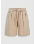 Short en Lin mélangé plissé beige