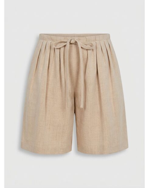 Shorts beige in misto lino plissettato