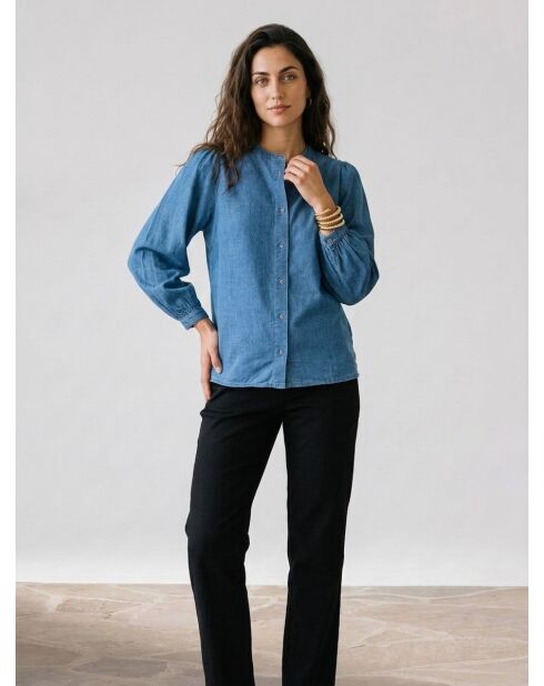 Jeansbluse Eymeline aus Leinen und Baumwolle