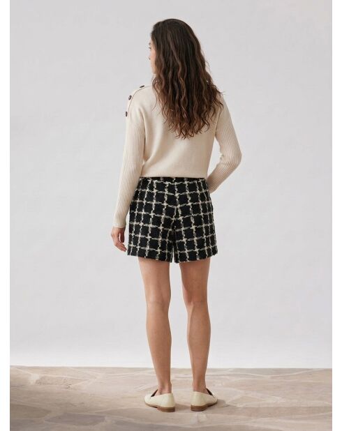 Amy geruite short in zwart/ecru met textuur