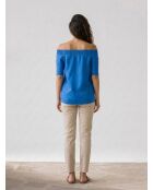 Azurblaue Bluse Malba aus Leinenmischung